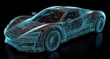 Intricate Light-up Car Engraving, Grid Structures, Dark Aquamarine, Data Visualization, Electric and Wavy Resin Sheets. photo