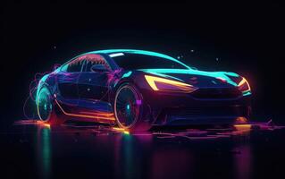 Projection Mapping-Inspired Electric Vehicle Charging, Auto Body Works, Outrun, Sleek, Bold and Dynamic, Dark Palette. photo