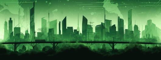 Cityscape with buildings and street in flat style. Energy-Style Green Earth with Buildings and Street Signs, Creative Commons Attribution, Living Materials. photo
