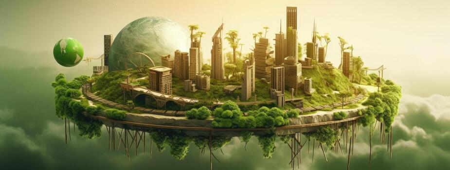 Green Earth with City, Trees and Natural Resources, Innovating Techniques, Industrial Chic, Timber Frame Construction, Creative Commons Attribution. photo