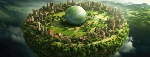 Green Earth with City, Trees and Natural Resources, Innovating Techniques, Industrial Chic, Timber Frame Construction, Creative Commons Attribution. photo