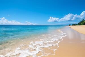 shallow sea waves clear water on a beautiful summer beach in sunny weather photo