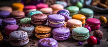 french sweets, assorted macaron cookie photo