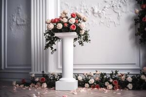 white stone vase with flowers photo