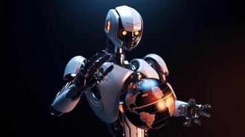 robot holding planet earth, cyborgs rule the world photo