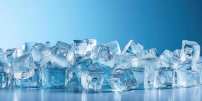 frozen ice cubes on blue background photo