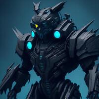 japanese animated black wolf army cyan and black robot Content photo