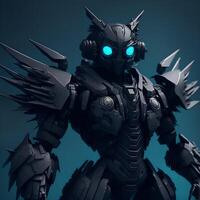 japanese animated black owl army cyan and black robot Content photo