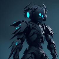 japanese animated black owl army cyan and black robot Content photo