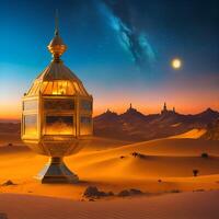 Arabic Lamp Sining on desert with beautiful sky Content photo