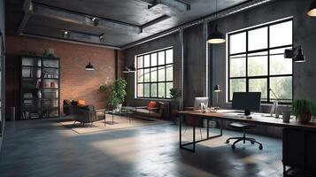 Modern office interior in loft, industrial style. photo