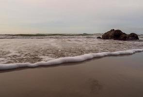 Panorama viewpoint landscape travel summer sea wind wave cool on holiday calm coastal big sun set sky light orange golden Nature tropical Beautiful evening hourday At Bang san Beach Chonburi Thailand. photo