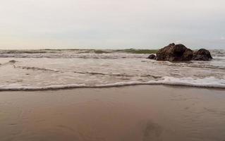 Panorama viewpoint landscape travel summer sea wind wave cool on holiday calm coastal big sun set sky light orange golden Nature tropical Beautiful evening hourday At Bang san Beach Chonburi Thailand. photo