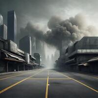 Very Unsettling Realistic 3D Ray Tracing Distant Dystopia with Haze Illustration photo