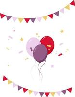 Happy Birthday elements, balloons, flags and confetti. Vector illustration