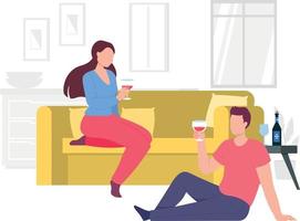 A boy and a girl are drinking on a couch. vector