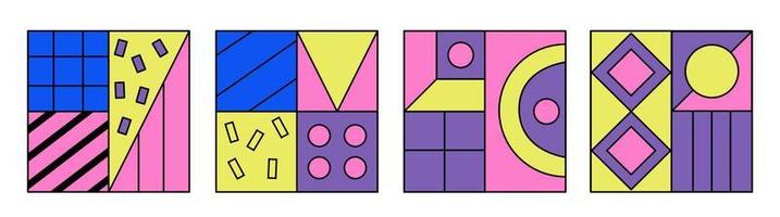 Set of retro abstract squares, Y2k. 80s, 90s Memphis style. Modern geometric playful shapes. Vector illustration.