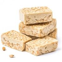 Slices of Tempeh Food Isolated Image for Mock Up Illustration Still Image White Background with photo