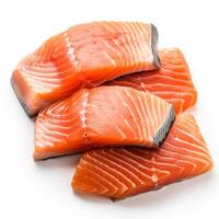 Slices of Salmon Food Isolated Image for Mock Up Illustration Still Image White Background with photo
