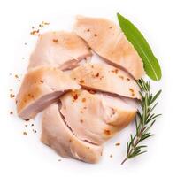 Slices of Chicken Meat Food Isolated Image for Mock Up Illustration Still Image White Background with photo