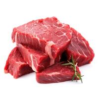 Slices of Beef Meat Food Isolated Image for Mock Up Illustration Still Image White Background with Generative AI photo