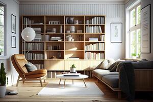 Luxury interior of home library. Sitting room with elegant furniture. photo