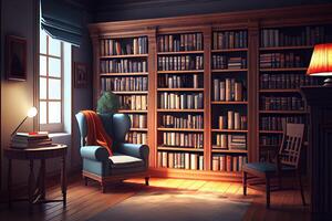 Interior bookshelf room library. photo