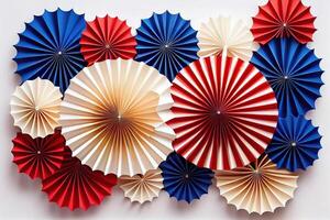 Happy Labor Day, Frame made of USA flag color paper fans on white background. photo