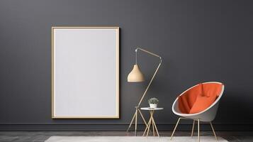 Three blank picture frame mockups on a wall. photo