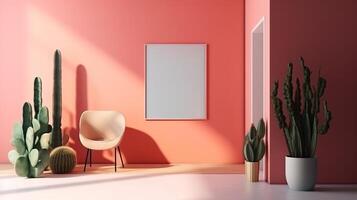 Three blank picture frame mockups on a wall. photo