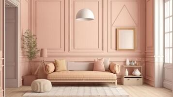 Mockup frame in bedroom interior background. photo