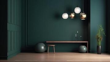 Home mockup, dark green room interior background, 3d render. photo