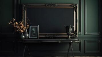 Dark walls in a contemporary classic space Traditional retro style. photo