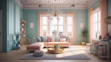 3d contemporary living room interior and modern furniture. photo