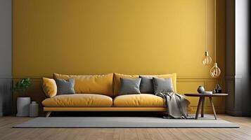 Blank wall mockup in living room interior background. photo