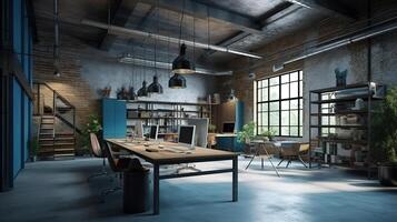 Industrial loft style office 3d render. photo