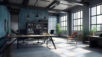 Industrial loft style office 3d render. photo