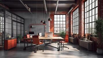 Industrial loft style office 3d render. photo