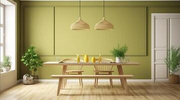 Modern luxury authentic dining room interior design with a blank picture frame. photo