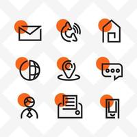 Outline Contact Icons with Circle Orange vector