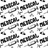 Medical seamless pattern , clinic vector illustration. Hospital thin line icons - thermometer, check up, diagnostic, microscope, stethoscope. Cute repeated texture business presentation.
