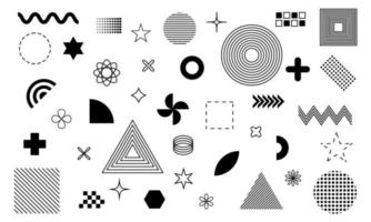 Big set of memphis style geometrical shapes and elements on white background flat vector illustration