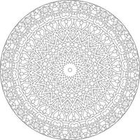 Simple doodle mandala with floral and heart patterns on a white isolated background. For coloring book pages. vector