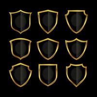 Golden shield frame set with detailed texture inside. vector