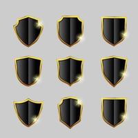 Set of 9 Shield frame, golden color. vector