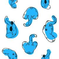 Blue elephants seamless pattern. Vector illustration in cartoon flat style isolated on white background.