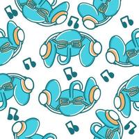 Elephant listening to music with hearpodes. Seamless pattern. Vector illustration in cartoon flat style isolated on white background.