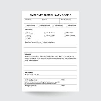 Employee Disciplinary Notice,Employee Write Up,Employee Warning Notice,Business Tool,Disciplinary Notice,Editable Word HR Form,Employee warning From vector