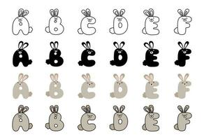 Rabbit alphabet in cartoon style vector