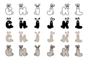 Rabbit alphabet in cartoon style vector